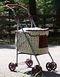 Designer Pet Strollers-white W/brown Trim and Print-quick Release Fold Down Frame