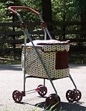  : Designer Pet Strollers-white W/brown Trim and Print-quick Release Fold Down Frame
