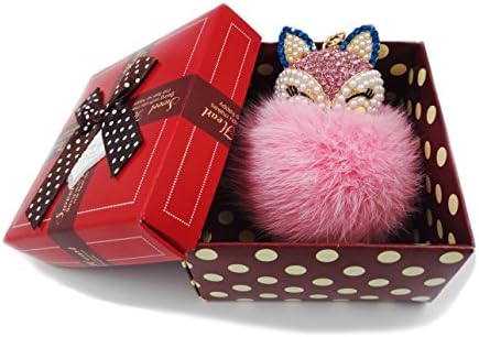 Anple Real Rabbit Fur Ball with Artificial Fox Head Inlay Pearl Rhinestone Key Chain for Womens Bag or Cellphone or Car Pendant (Pink2)