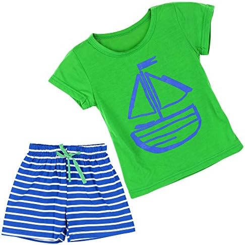 UBWH Baby Boys Clothing Short Sleeve T Shirts and Stripe Shorts Sets Green 1-2T