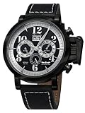 Perigaum 1972 Large IP Black Automatic Multi Function Men's Watch w/ Crown Guard