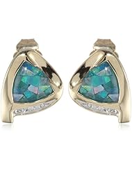 10k Yellow Gold Mosaic Opal and Diamond Earrings