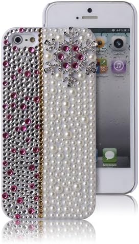 Apple iPhone 5 5S Case, Christmas Winter Series, ArmyBee(TM) 3D Case Pink Bling Crystal Luxury Full Diamond Covered Case For Christmas And Winter - Snowflake Design (Package includes: 1 X Screen Protector And Extra Pearls)