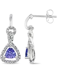 10k White Gold Tanzanite and Accent Diamond Earrings (0.032 Cttw, G-H Color, I2-I3 Clarity)
