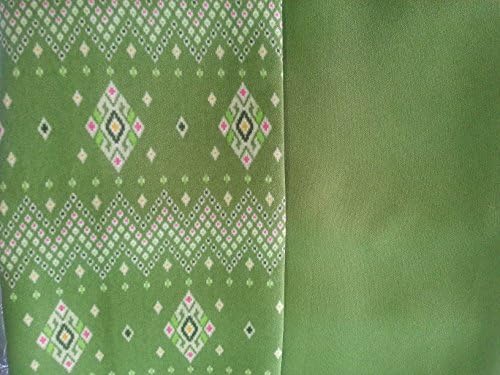 Thai Tradition Asian Mud Mee Leaf Green Silk Fabric , Set of 2 Pieces of Fabric - Plain Fabric- And Patterned Fabric- Brand New & Never Worn. Width 42" X Length 70" (App. 2 Yards).