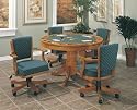 5pc 3-in-1 Solid Oak Wood Poker, Pool, Game, Dining Table & 4 Chairs Set