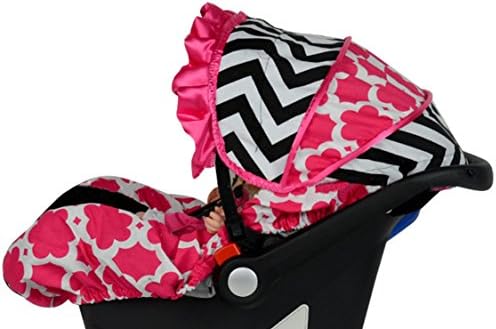Infant Car Seat Cover with Minky Fabric Lining (black/pink)