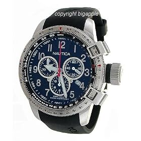 NAUTICA DARK BLUE DIAL CHRONOGRAPH LEATHER BAND MENS WATCH - N19521G