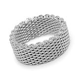 Women's Exquisite Polished Sterling Silver Mesh Ring, Size 8