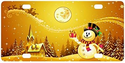 Merry Christmas Cute Snowman Strong And Durable Aluminum Car Metal License Plate Frame for Women/Men Four Holes Tag 12" X 6"