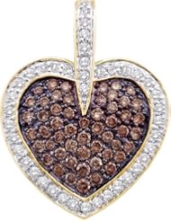 14K Yellow Gold 1.00CT Brown & White Round Cut Diamond Heart Pendant