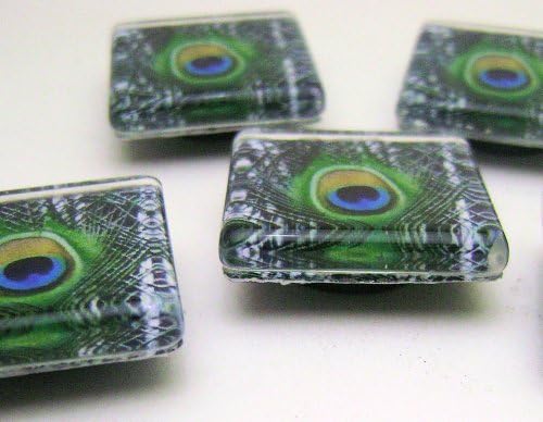 Set 5 Peacock Feather Glass Tile Fridge Magnet Memo Board