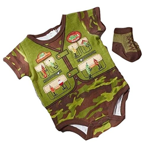 Baby Essentials Boys Creeper Bodysuit with Socks Set Fisherman (6 Months)