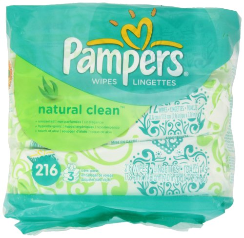Pampers Natural Clean Wipes 3x Travel Pack 216 Count (Pack of 4