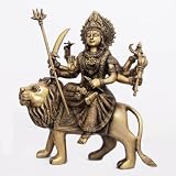 Goddess Figurines Brass Durga Sitting on Her Vehicle Lion 11 inches