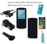6 Items Accessories Bundle Kit for Sony E Series (NWZ-E463, NWZ-E464 and NWZ-E465) Walkman® Video MP3 Player: Includes Black Silicone Case, LCD Screen Protector, USB Wall Charger, USB Car Charger, 2in1 USB Cable and Light Blue Fishbone Style Keychain