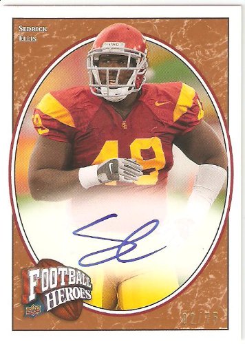 2008 Upper Deck Heroes Autographs Bronze #191 Sedrick Ellis/75 - New Orleans Saints (RC - Rookie Card Parallel - Autographed Card - Serial #d)(Football Cards)