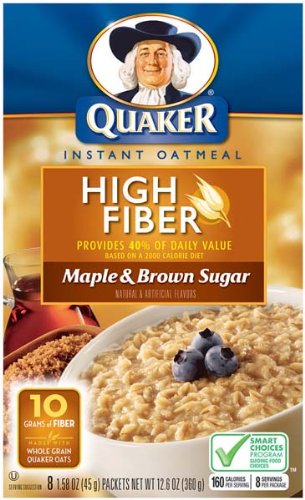 Quaker Oatmeal Instant Oatmeal High Fiber Maple & Brown Sugar 12.6 Oz – 12 Pack