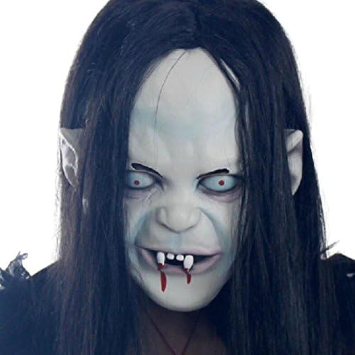 Doncielo Scary Halloween Toothy Zombie Ghost Mask Scary Emulsion Skin with Hair