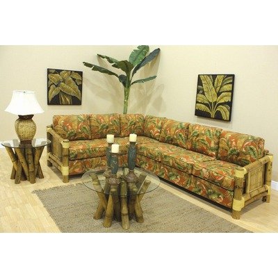 Aloha Upholstered Bamboo 2 Piece Sectional in Natural Fabric: Beach House