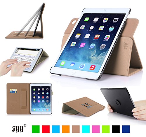 iPad Air 2 Case Cover, FYY Detachable Rotating Leather Case Smart Cover with Velcro Hand Strap and Card Slots for iPad Air 2 Khaki (With Auto Wake/Sleep Feature)