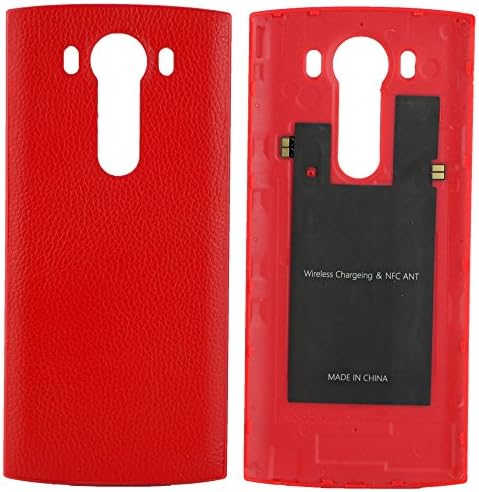 LG V10 Leather Battery Door Rear Cover Replacement with NFC & QI Charging (Red)