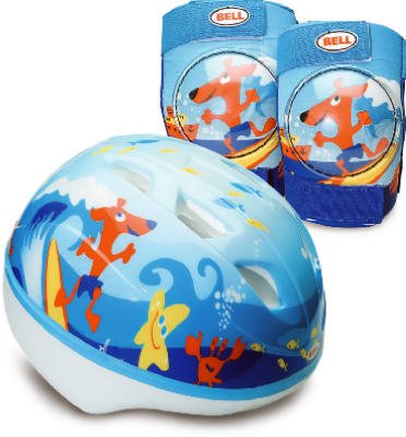 Bell Toddler Boy's Bicycle Helmet - Knee Pads - and Elbow Pads Value Pack (Blue Hang 10)