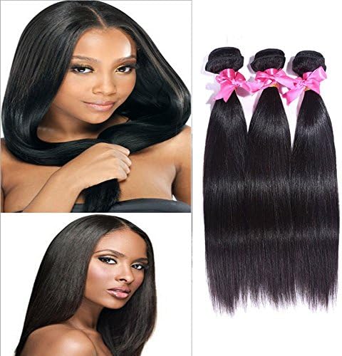 16" 18" 20" inches 100% Virgin Brazilian Natural Straight Human Hair Weave Extension 3 Bundles 50g/pc Black