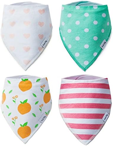 Peach Baby Bandana Drool Bibs with Snaps - 4 Pack - Absorbent Organic Cotton Scarf Baby Gift Set for Girls &amp; Boys