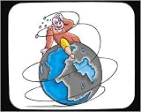 Mouse Pad with man, humor, dizzy, sitting, geography, Earth, world, spherical, top, spinning, globe, planet, joke, orb