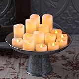 Set of 15 Warm White LED Flameless Melted Edge Ivory Wax Votives with Timers (Extra Batteries Included)