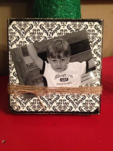 Shabby Chic Rustic Black and White Wood Block Photo Holder Frame