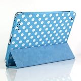 i-Beans　iPad 2 / 新しいiPad 用PUレザーケース　ブルードット柄　スタンド仕様+横開きタイプ　アイパッド2用スタンドケースカバー PU Leather Case for iPad2 / The New iPad 液晶保護フィルム付 【全15色】 (1908-2)