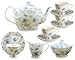 Gracie China Blue Rose Chintz 11-Piece Tea Service, 4-Cup Teapot Sugar Creamer and Four 7-Ounce Cups and Saucers