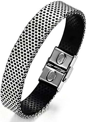 FR 15MM Mens Silicone Bracelet Bangles 316L Stainless Steel Clasp,Length 8.5''