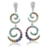 14k White Gold Multi-Colored Topaz, Amethyst, Tourmaline Gem Stone Earrings, TW: 1.87 carat