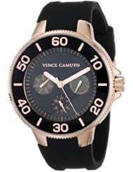 Vince Camuto Womens VC/5108RGBK Rose Gold-Tone Multi-Function Black Silicone Strap Watch