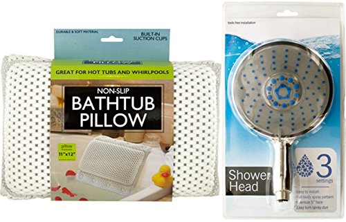 Bathtub Pillow Suction Cups Bundle With Oversize Shower Head
