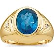 14K Yellow Gold Man's London Blue Topaz and Diamond Ring
