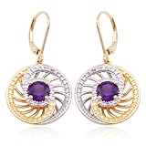 18k Yellow Gold Plated Sterling Silver Amethyst and Diamond Accent Round Earrings