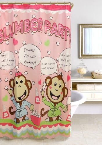 Slumber Party Monkey Girls Pink Shower Curtain - 70" X 72"