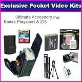 Ultimate Accessory Kit For The Kodak Zi8 Pocket Video Camera & Playsport Video camera Package Includes High Speed 16GB Memory, Replacement Klic-7004 Extended Life Battery, 1 Hour Rapid AC/DC Battery, ChargerCard Reader, Slim Hard Leather Case, Screen Protectors & More