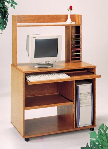 Oak Finish Wood Home Office Computer Desk w/Bookcase & Sliding Keyboard Tray