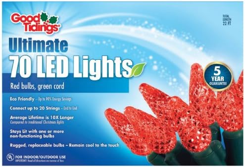 Good Tidings 20710 Light Set LED C6 70 Wire, Red/Green