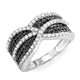 14k White Gold Black & White Round Diamond Ladies Cocktail Ring (1.35 cttw,F-G Color, SI Clarity)