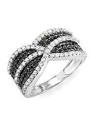 1.15 Carat (ctw) 10k White Gold Black & White Round Diamond Ladies Cocktail Ring