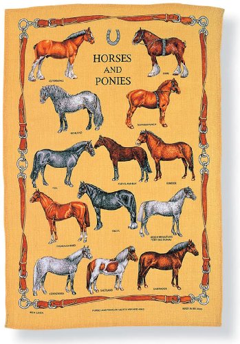 000HRP Horses & Ponies Linen Tea Towel Pferde / Geschirrtuch / Handtuch Leinen