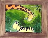Brown Giraffee with Zebra Down Under a Day At the Zanibar Zoo By S. Bowman 8 X 10 Art Print