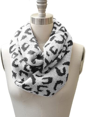 Knit Snow Leopard Pattern Infinity Scarf Black and White Color