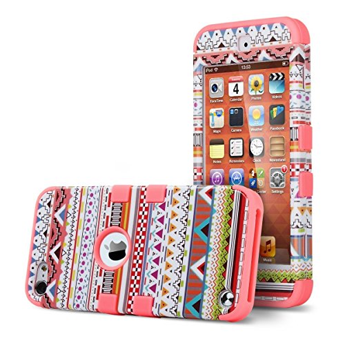 iPod Touch 6 Case,iPod Touch 5 Case ,ULAK [Colorful Series] Anti-slip Cover 3 in 1 Hard PC+Soft Silicone Hybrid Dust Scratch Shock Resistance for iPod touch 5 6th Gen (Purple Tribal/Neo Red)